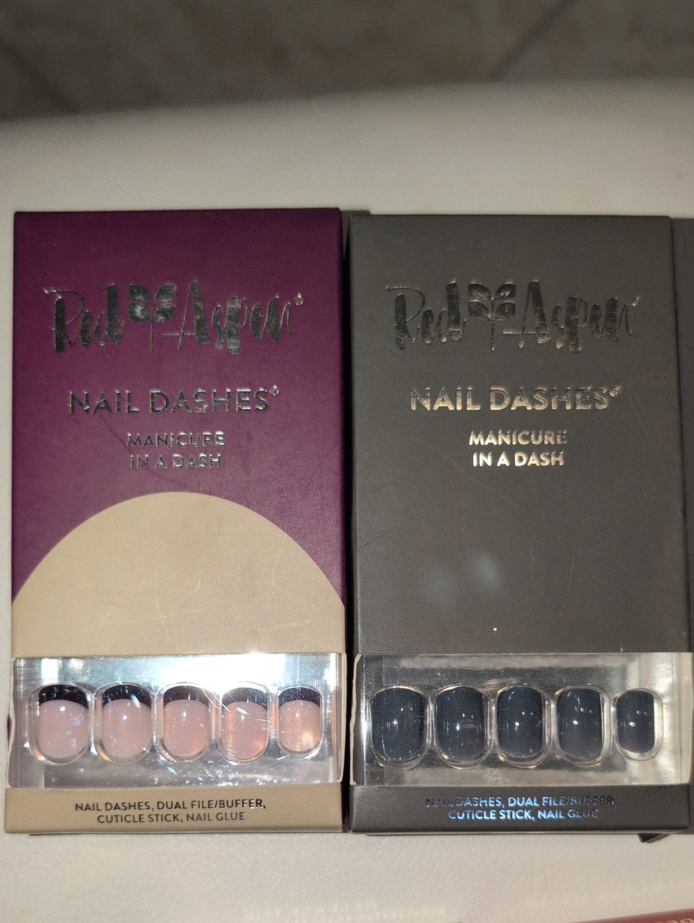 Red Aspen Nail Dashes Press-On Nails - Pink & Navy Duo
